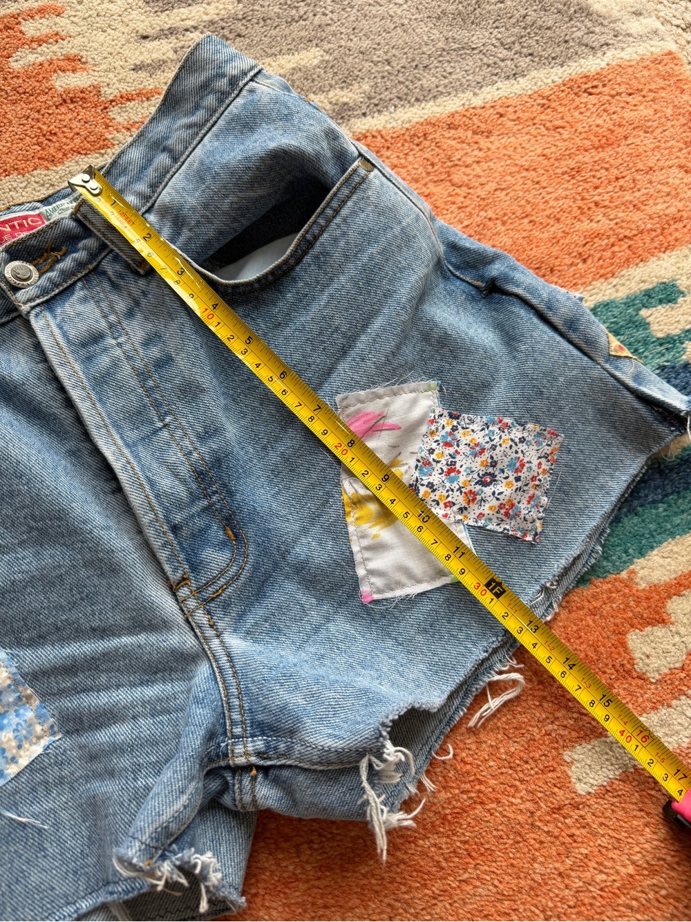 Vintage Reworked Button Front Patchwork Denim Shorts - Picture 12 of 13